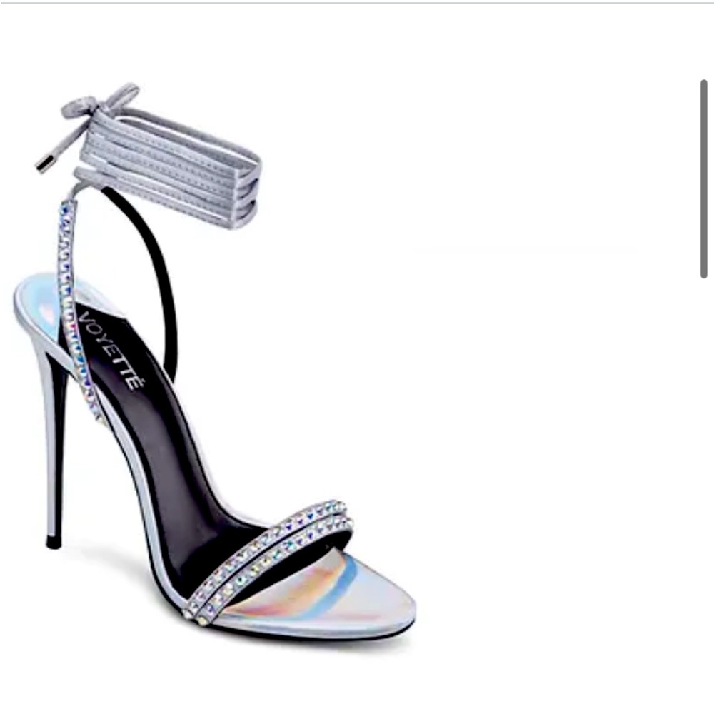 Elegant Swarovski Crystals on the wrap around leg lace heels